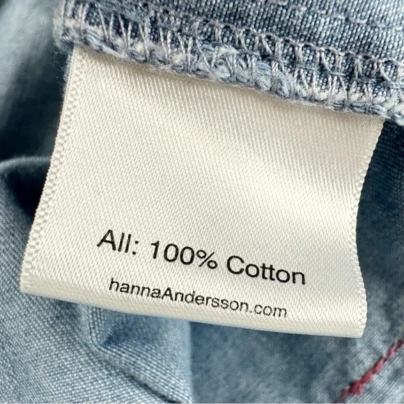 Hanna Andersson chambray denim jean jumper dress 140/10 rickrack blue yellow red - Picture 14 of 15